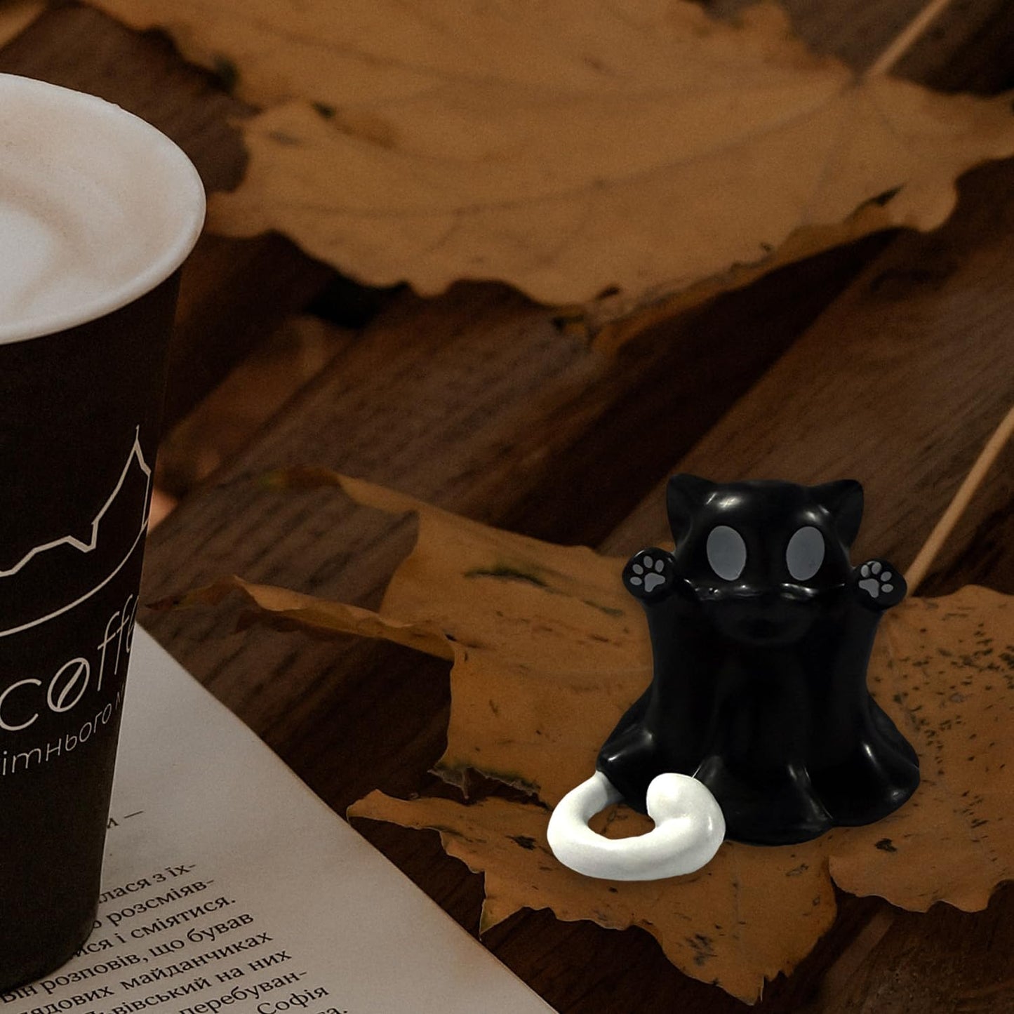 BHOOKA Halloween Ghost Cat Statue Middle Finger Gestures Designs Halloween Party Spooky Decor Cute Black Tabletop Ornament Resin Ghost Figurine Sculpture for Holiday Funny Gifts