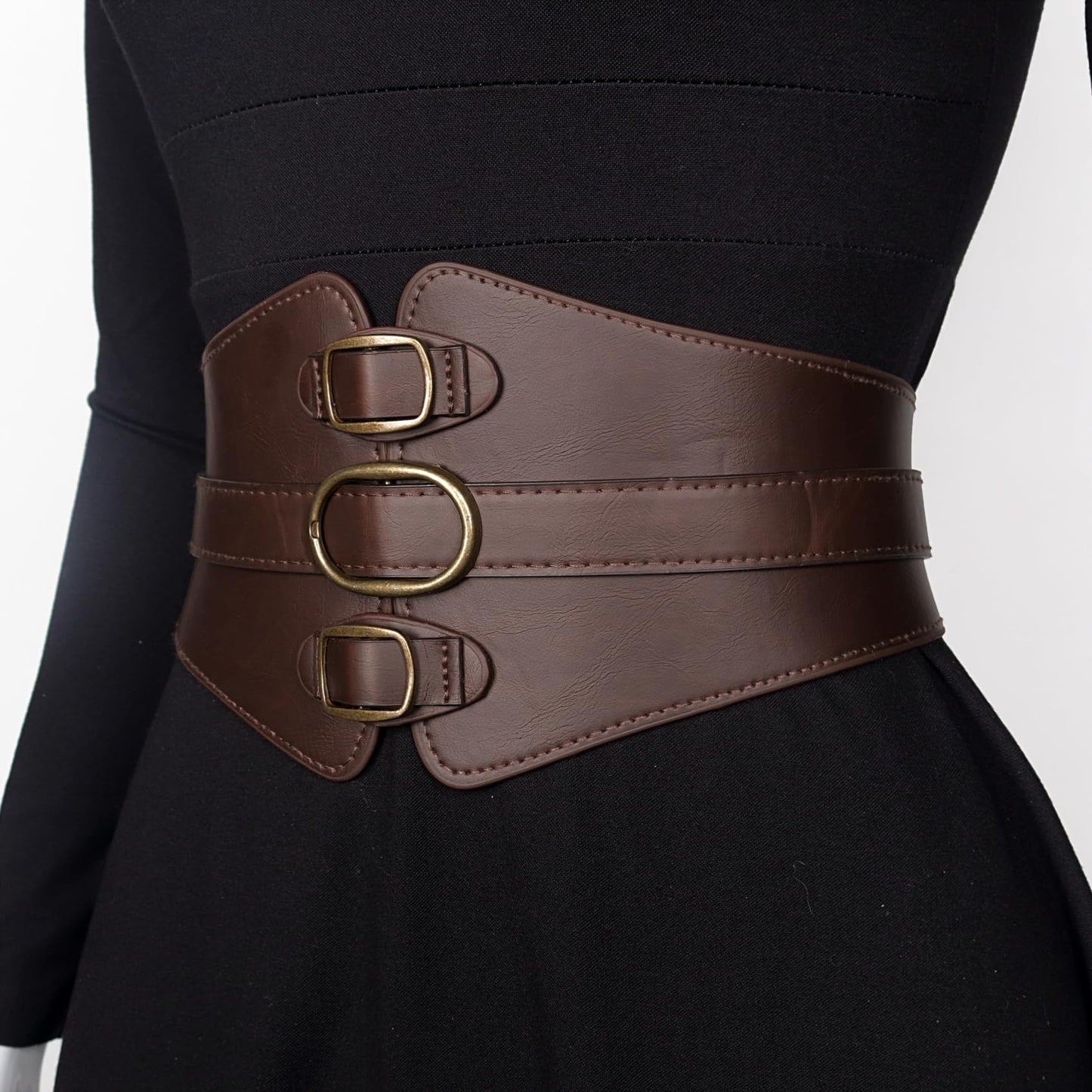 Joukavor Viking Corset Belt Women Leather Waist Corset Renaissance for Halloween Ren Faire (Brown, L)