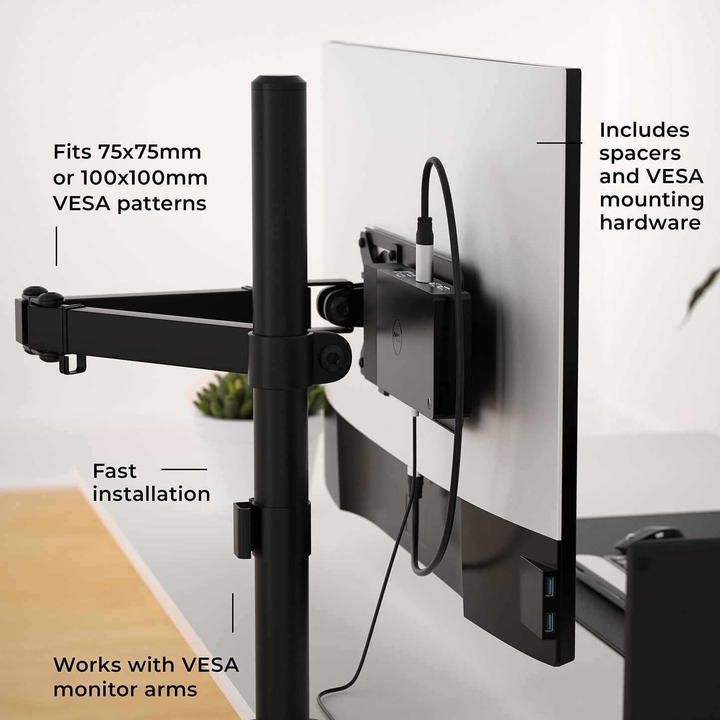 HumanCentric Monitor Arm VESA Mount Extension Compatible with Dell Docking Station WD19, W19TB, WD19DC, and WD15, Adapter for Dell Docking Station Arm Mounting Bracket, Compare MK15 Mount Kit