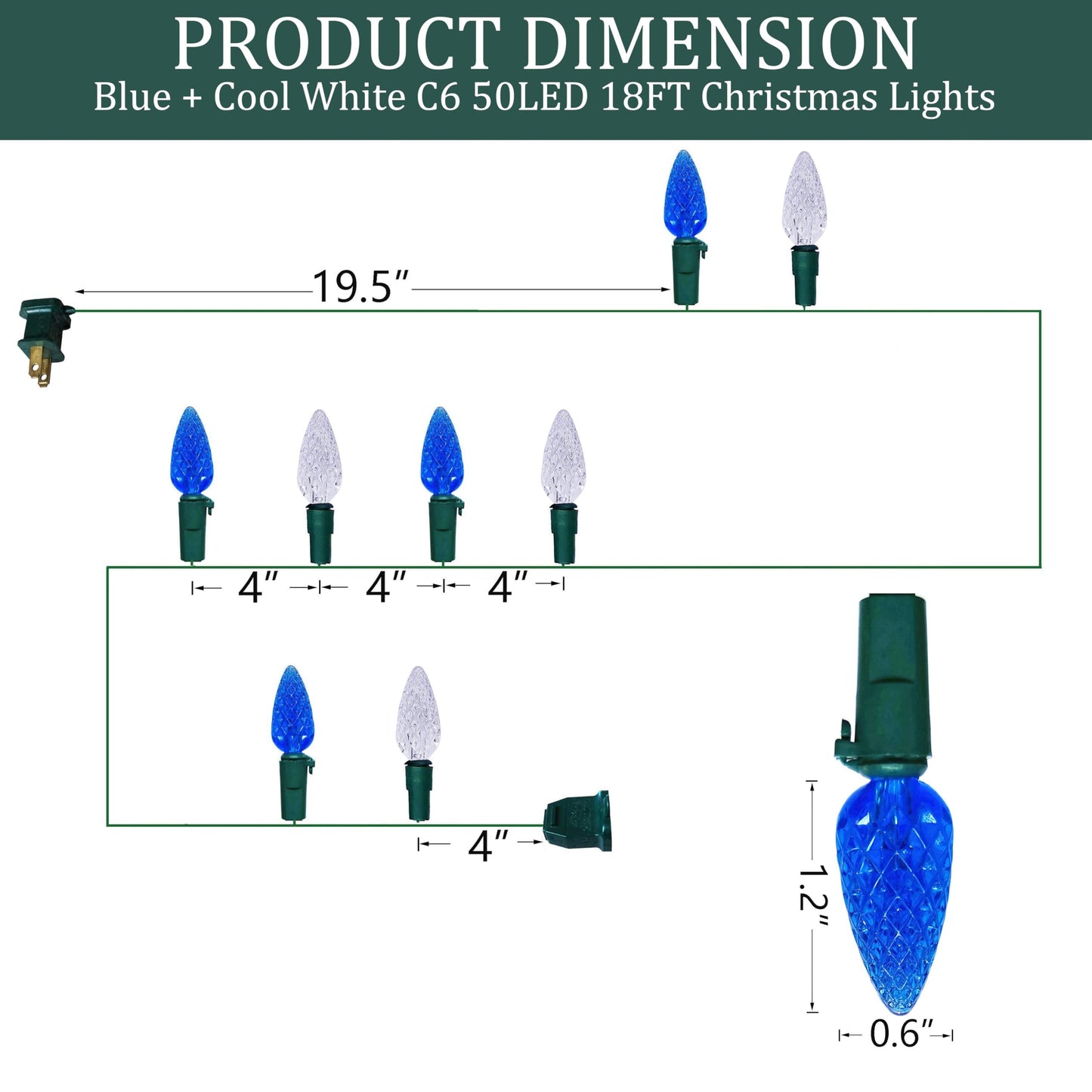 MXTCLM C6 Christmas Lights 50 LED Blue + Cool White Strawberry 18ft Waterproof String Lights for Outdoor Indoor Garden Yard Home Party Christmas Tree Decoration(Blue+Cool White)