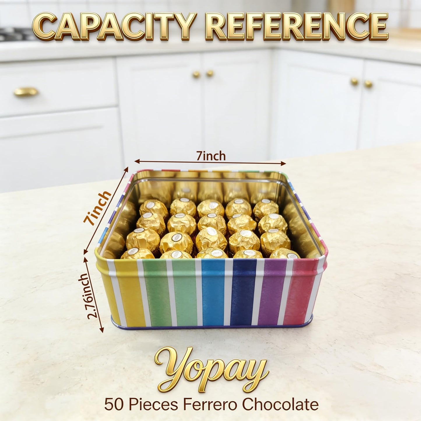 Yopay 3 Pack Metal Cookie Tin with Lid, Square Baking Cake Gift Tins for Patisseries, 7" x 7" x 2.76" Candy Brownies Snacks Chocolate Storage Container for Christmas Easter Thanks Giving Holiday