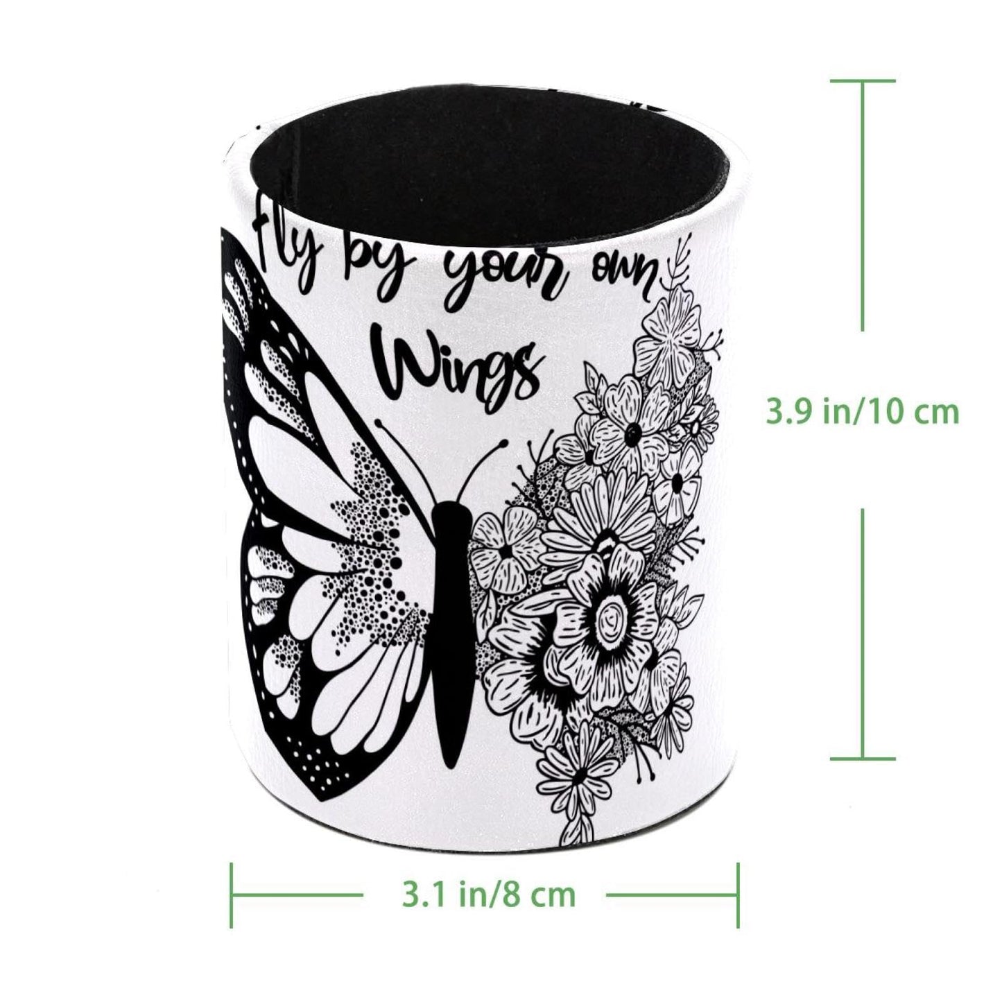 LWSHUNYI Black and White Butterfly Flowers Pen Holder, PVC Leather Pencil Holder for Desk, Pencil Cup Pot Desk Organizer and Accessories Makeup Brush Holder for Office, School, Home, Art Supply