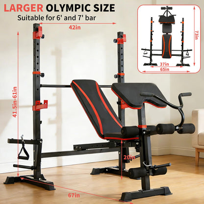1500LBS 6 in 1 Weight Bench Set with Leg Extension/Curl and Preacher Curl, Bench Press Set and barbell Rack with Safety Bar Catches, Foldable Workout Benches for Home(US Stock)