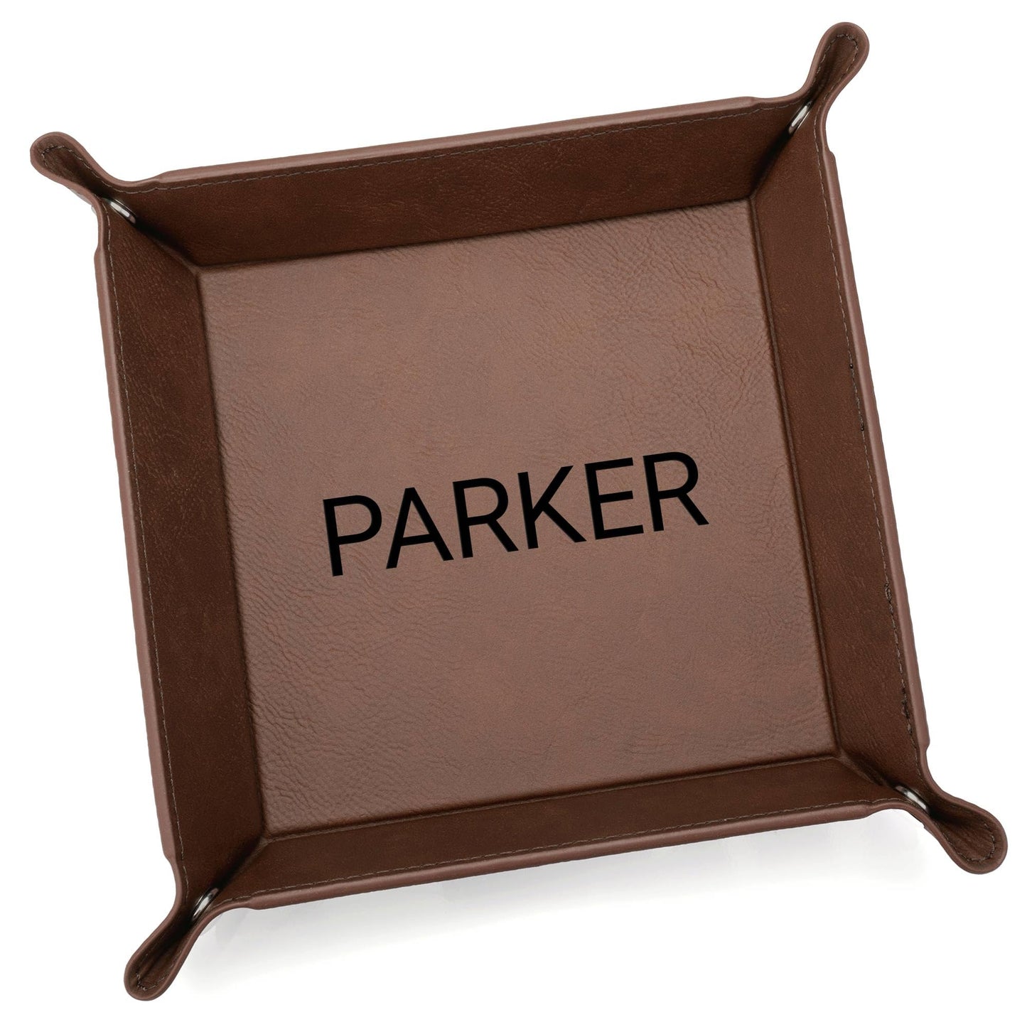 Lifetime Creations Personalized Valet Tray (Brown) - Custom Engraved Vegan Leather Snap Catchall, Gifts for Groomsmen