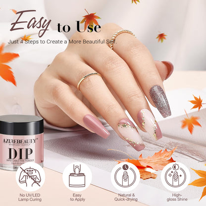 AZUREBEAUTY 31 Pcs Dip Powder Nail Kit 20 Colors Glitter Nude Brown Pink White Gray Dip Powder Liquid Set with Top/Base Coat Activator for French Nails Art Manicure DIY Salon Women Valentine's Gift