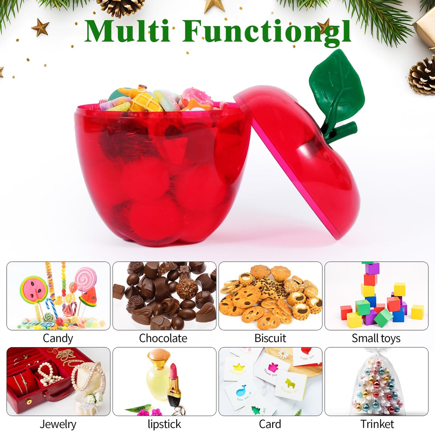 4 Pack Large Red Apple Container,Back To School Teacher Appreciation Gifts,Teacher Gifts Mother Day Gift,Plastic Apple Boxes Filling Containers,Candy Jar Classroom Wedding Valentine Day Party Decor