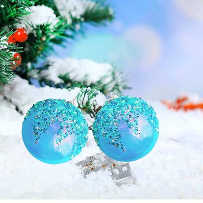 ZHANYIGY 4Pcs Christmas Balls Ornaments -Shatterproof Christmas Ball for Xmas Tree Decorations Hanging,Wedding Party Holiday Decorations Fantasy Blue Glitter Ball 4in x 4 Pack