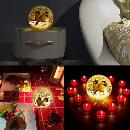 Glass Ball LED Night Lamp with Timer (6 Hour On/18 Hour Off), Showcasing 2 Birds on a Tree - 5.9 inch Battery Powered Lights Globe lamp Christmas Lights for Festive Decor and Girls Gift