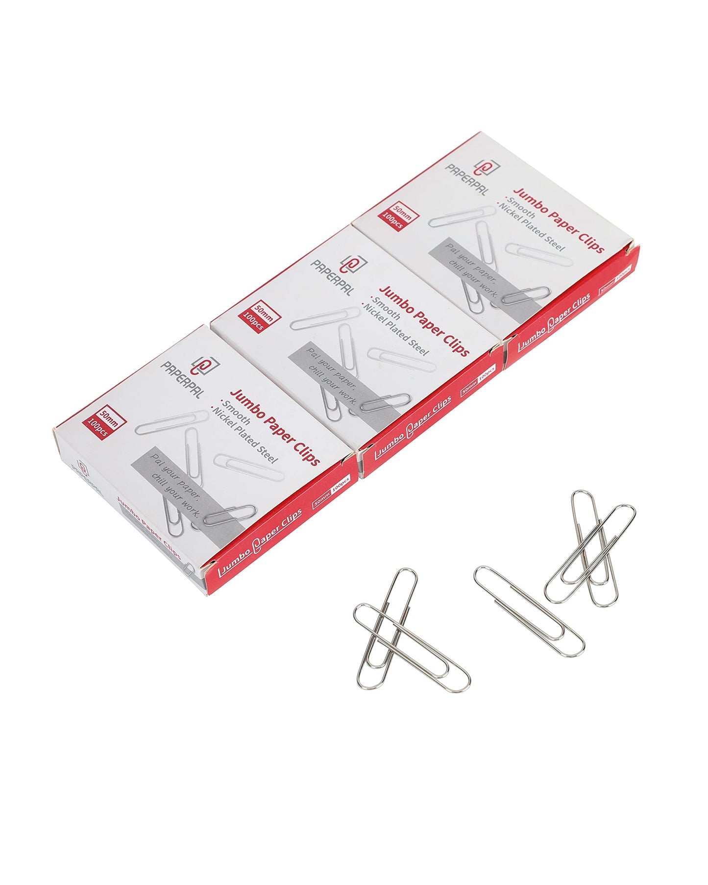 PAPERPAL Paperclips for Office School & Personal Use, Jumbo Smooth Paper Clip (2"), 300 Large Paper Clips (3 Boxes of 100 Each), Silver