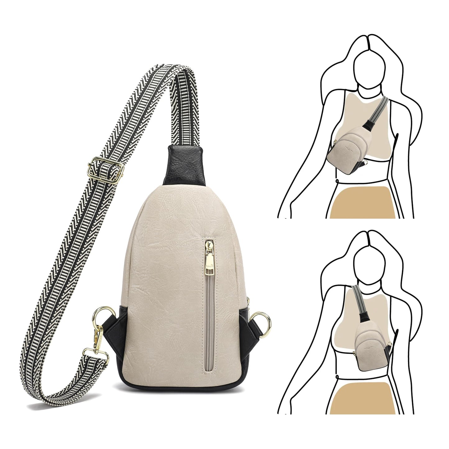 INICAT Small Crossbody Sling Bags Faux Leather Fanny Packs Purses for Women Everyday & Travel(Apricot black)