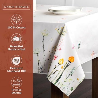 Maison d' Hermine Table Cloth Rectangle Table 100% Cotton 60 x 108 Inches Tablecloth Reusable Decorative for Dining Room, Farmhouse, Home, Party, Festive & Wedding Spring Summer - Botanical Fresh