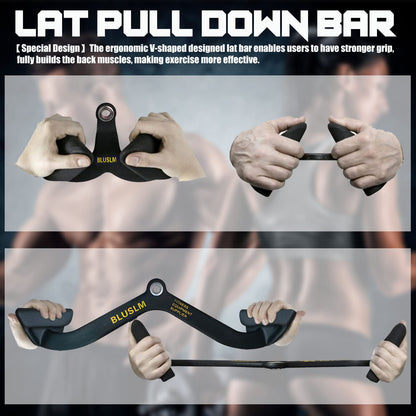 BLUSLM LAT Pull Down Bar for Cable Machine, LAT Pulldown Attachments T-bar V-bar Cable Attachment for Gym, Back Tricep Strength Training Handle