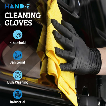 Hand-E Touch Black Nitrile Disposable Gloves Large, 50 Count - BBQ, Tattoo, Hair Dye, Cooking, Mechanic Gloves - Powder and Latex Free - Tattoo Supplies