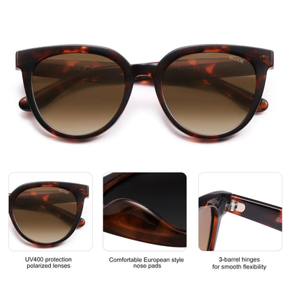 SOJOS Trendy Cat Eye Round Polarized Sunglasses for Women Fashion UV Protection Sunnies Sunglasses SJ2175