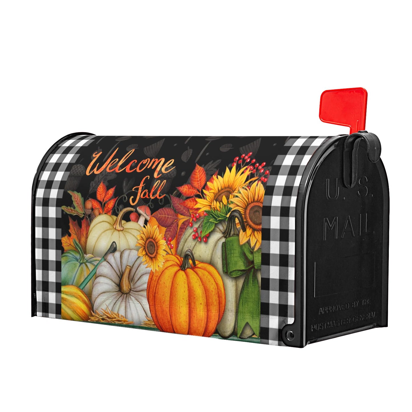 Fall Magnetic Mailbox Cover Large Size 25.5”x21”Autumn Sunflowers Pumpkins Mailbox Covers Oversize Thanksgiving Harvest Fall Mailbox Cover Outdoor Decoration Mailbox Wraps Post Letter Box Cover Decor
