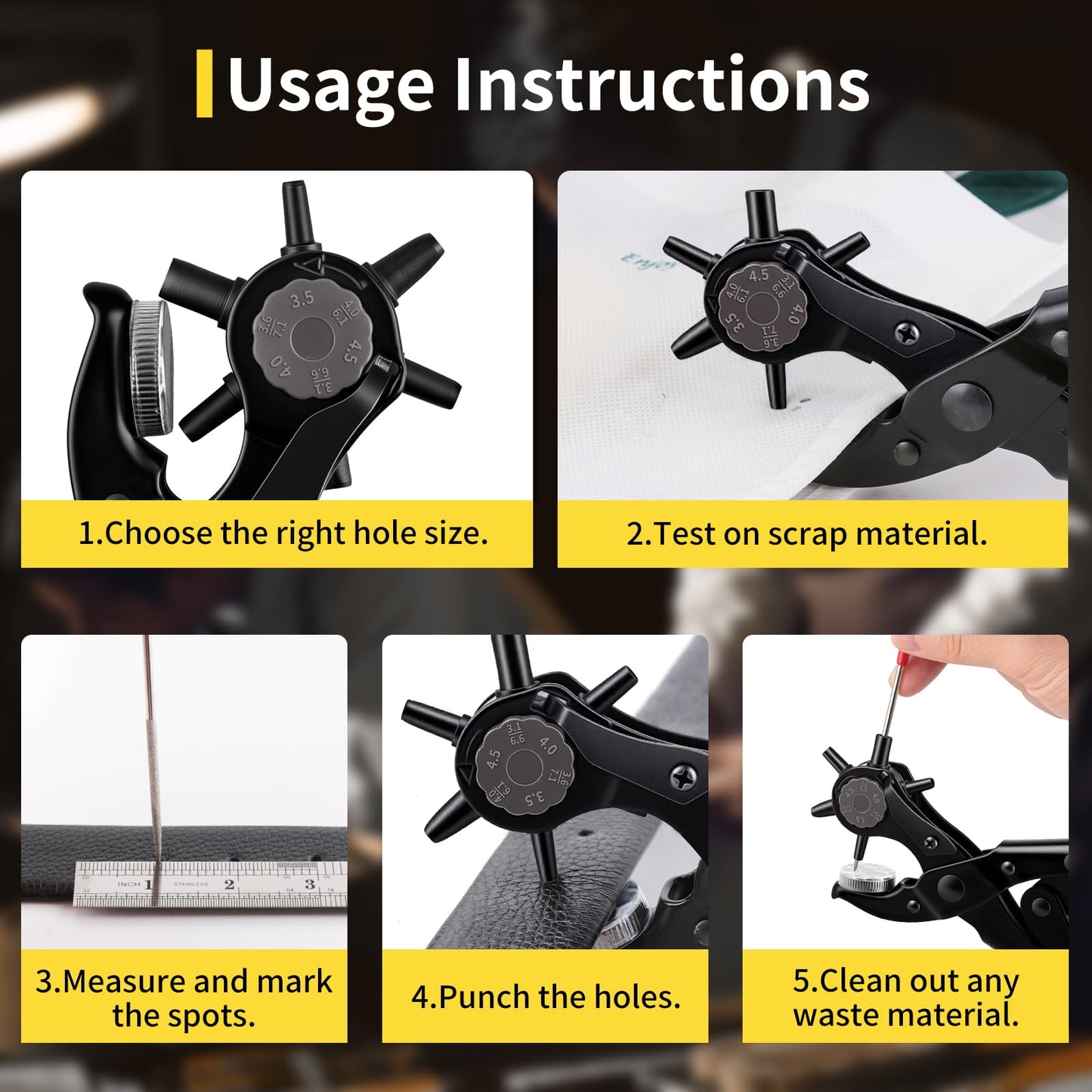 XOOL Round & Oval Leather Hole Punch Set, Upgraded Long Handle Revolving Punch Plier Kit for Belts, Watch Bands, Straps, Dog Collars, Saddles, Shoes, Fabric, DIY Home & Leather Craft Project