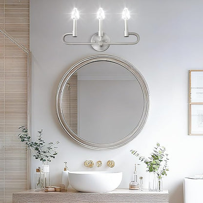 Farmhouse and Modern Bathroom Lighting Fixtures Over Mirror, 3 Light Brushed Nickel Bathroom Vanity Lights, Crystal Bathrooms Wall Sconces(Includes Bulb)