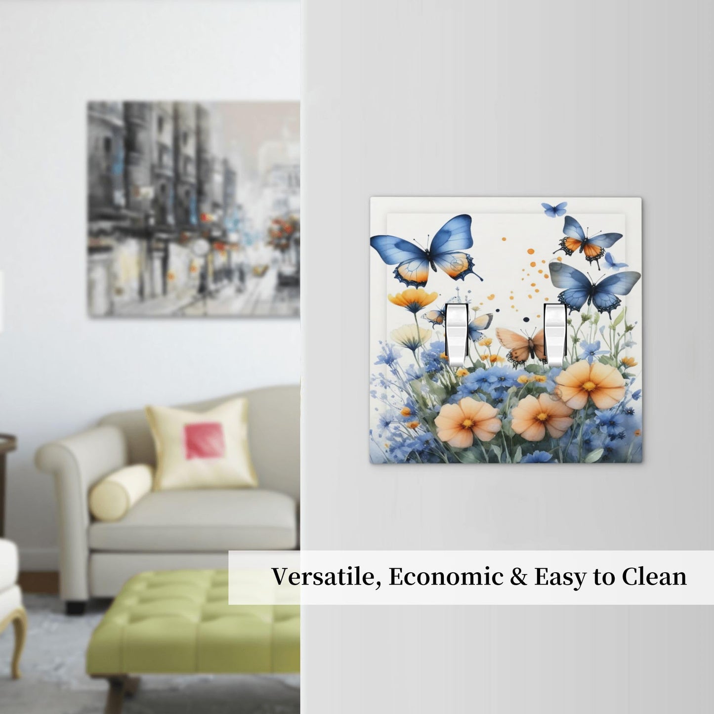 Decorative Art Light Switch Covers Butterfly Blooms 2 Gang Double Toggle Wall Plate Decorative Switchcover Electrical Switchplate for Home Decor