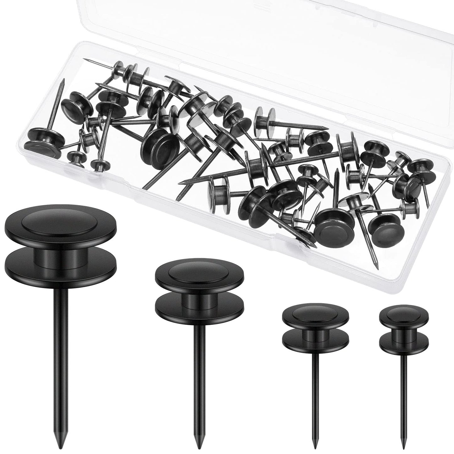 Ferraycle 40 Piece Double Headed Picture Hangers Nails 4 Size Thumb Tacks for Wall Hanging Renter Friendly Decor Heavy Duty Push Pins Wall Nails for Drywall Frame Art, 10/20/ 30/ 50lb(Black)
