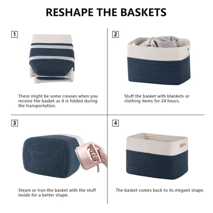 SIXDOVE 4 Pack Storage Baskets for Organizing, Woven Baskets for Shelves - Perfect for Toys, Books, Towels, and Clothes, Durable Gift Basket Bins Toy Storage, 12.7''L x9''W x7.8''H, Blue and White