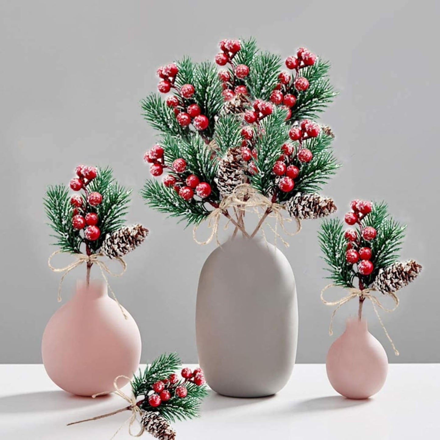 12 Pcs Artificial Christmas Floral Picks,Artificial Holly Berry Stems Pine Cones Pine Branches, Christmas Tree Picks and Sprays, Xmas Ornaments DIY Wreath Wedding Home Decor Silk Flower Arrangements