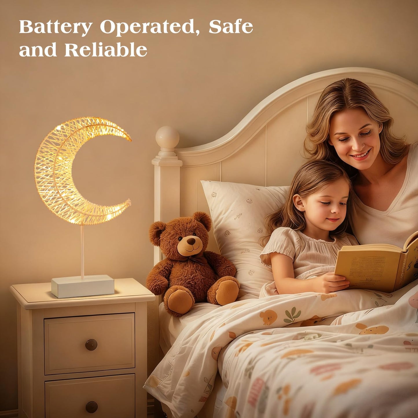 Lewondr Ramadan Decorations Moon Table Lamp, Moon Shape Rattan Ramadan Desk Lamp Battery Powered Light, Winding Thread LED Crescent Light for Home Bedroom Bedside Desktop Eid Mubarak Decorations