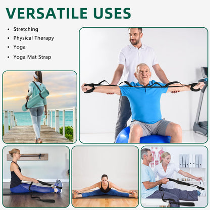 Abiarst Stretching Strap Yoga Straps for Physical Therapy, 10 Loops Non-Elastic Stretch Band for Pilates, Flexibility, Exercise and Gymnastics (Black)
