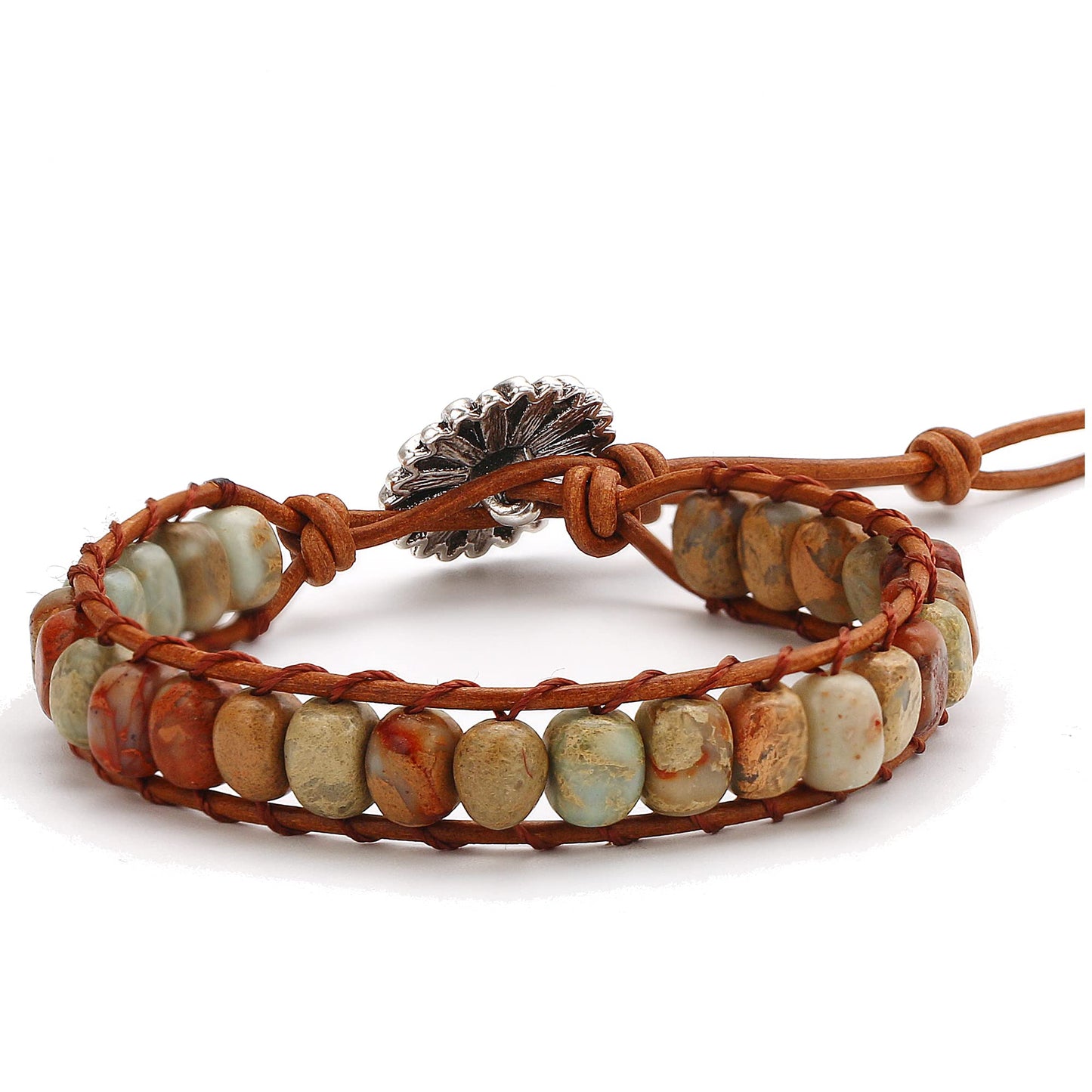 Sedmart Bracelets Made of Natural Stones with Hippie Stones Leather Wrap Healing Bead Bracelet Women Men