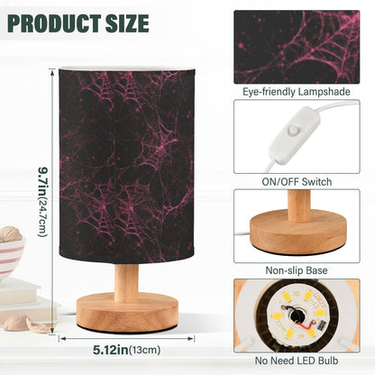 Dussdil Halloween Pink Red Cobweb Table Lamp Bedroom Bedside Night Reading Desk Lamps Cylinder Nightstand Sleeping Light Lamp for Kids Living Room Office Decor