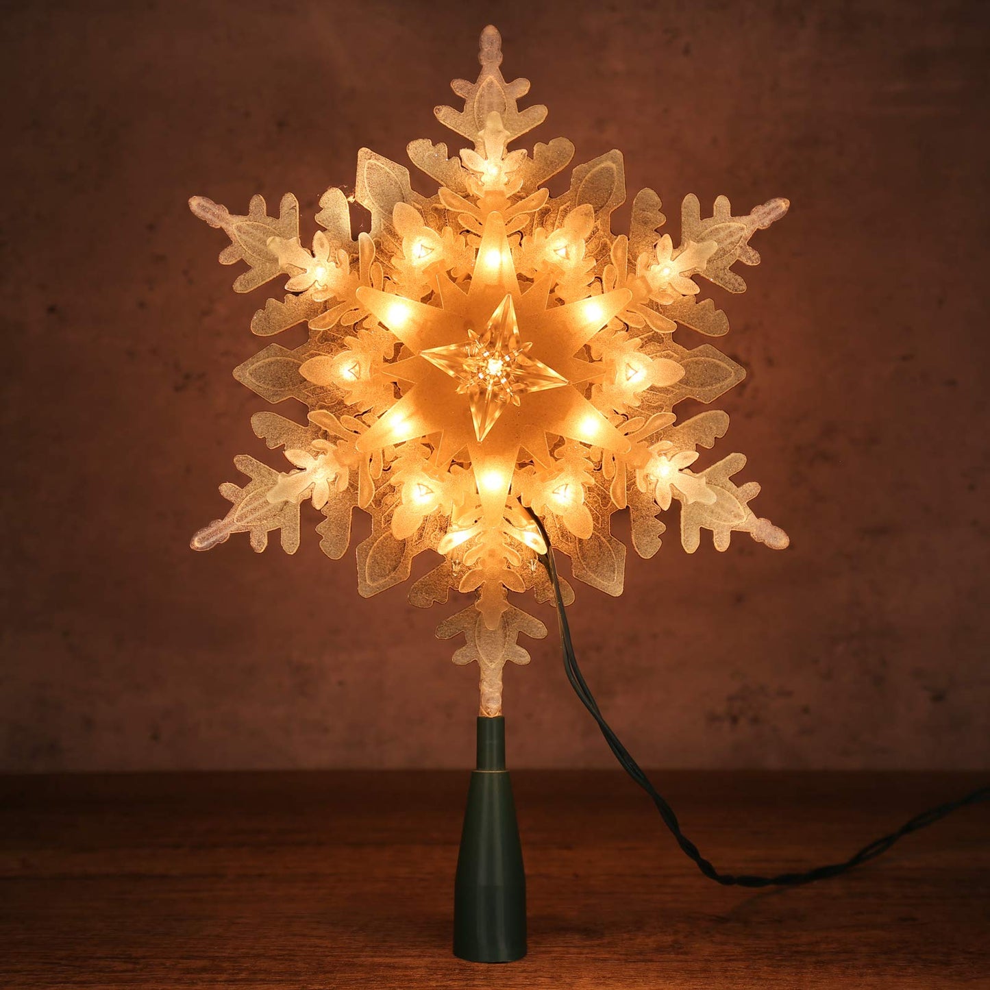 Brizled Christmas Snowflake Tree Topper, 9.25in Lighted Christmas Treetop with 20 Warm White Lights, 120V UL Certified Plug in Christmas Tree Top Star for Xmas Tree Indoor Party Home Office Decoration