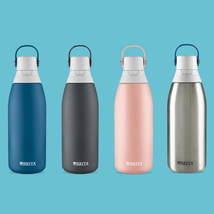 Brita Stainless Steel Premium Filtering Water Bottle, BPA-Free, Reusable, Insulated, Replaces 300 Plastic Water Bottles, Filter Lasts 2 Months or 40 Gallons, Includes 1 Filter, Marina - 32 oz