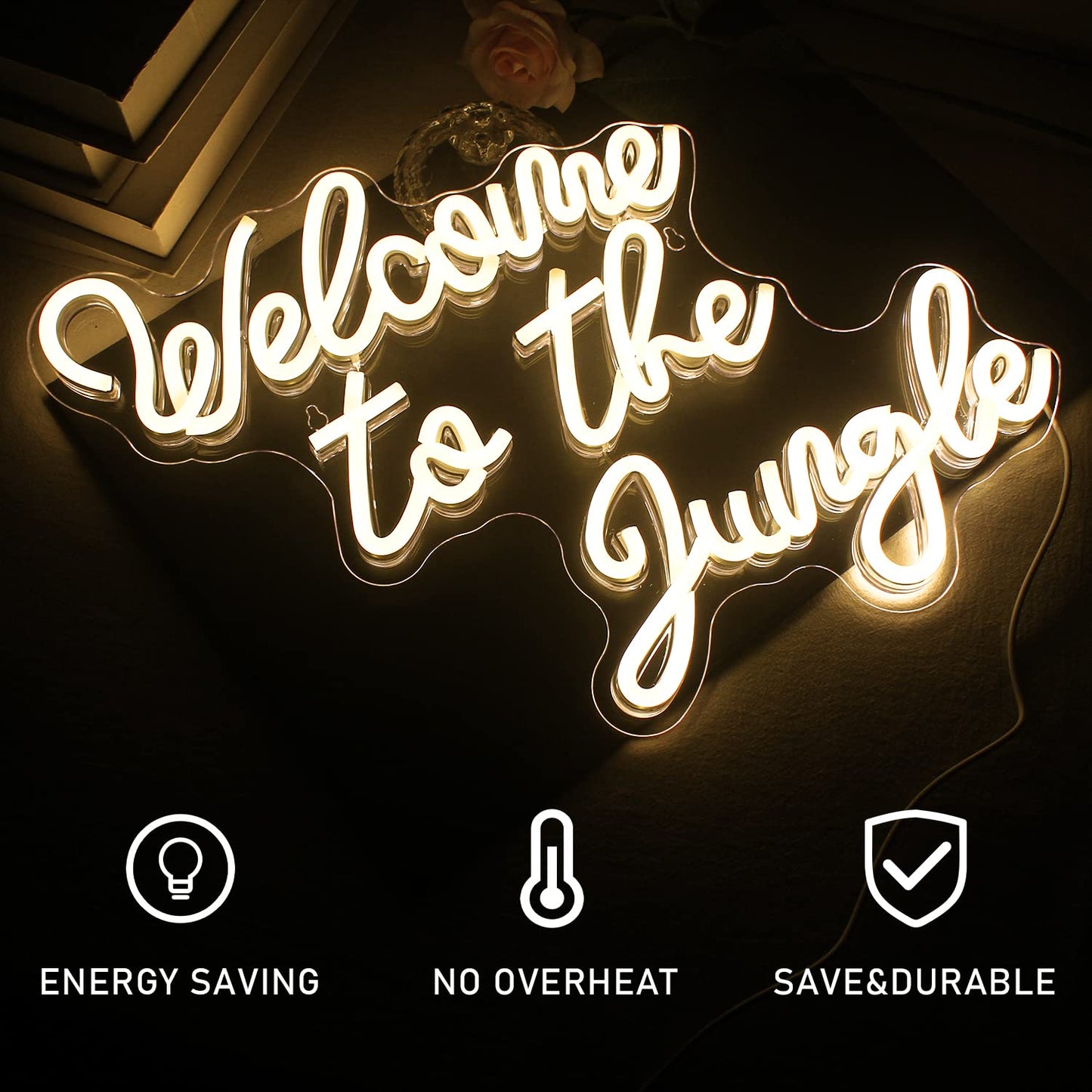 FAXFSIGN Welcome to the Jungle Neon Sign Warm White Led Word Neon Light Signs for Wall Decor Usb Letter Light Up Sign for Bedroom Nursery Kids Room Garden Home Entryway Front Porch Wedding Birthday