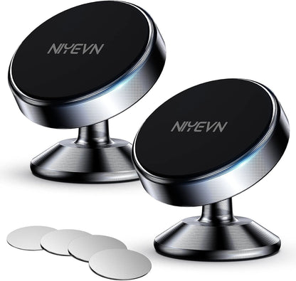 2 Pack Magnetic Phone Holder for Car, [ Strong Magnet ] Magnetic Phone Holder, [ 360° Rotation ] Phone Magnet for Car, Compatible with All Smartphones, Must be Used with Metal Pad, Black