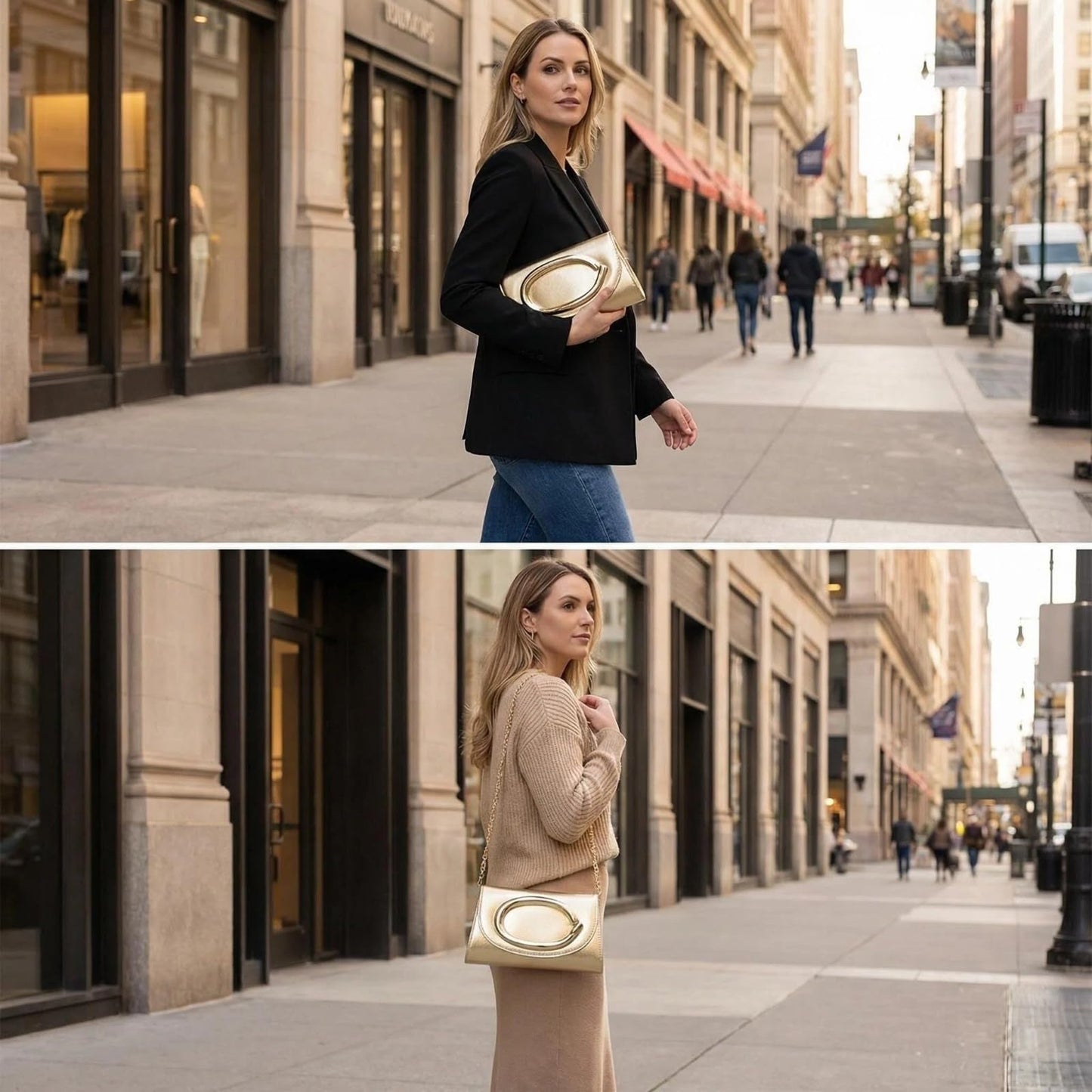 Gripit Gold Clutch Purses for Women Minimalist Statement Evening Bag PU Leather Handbag with Metal Handle for Wedding Party Prom
