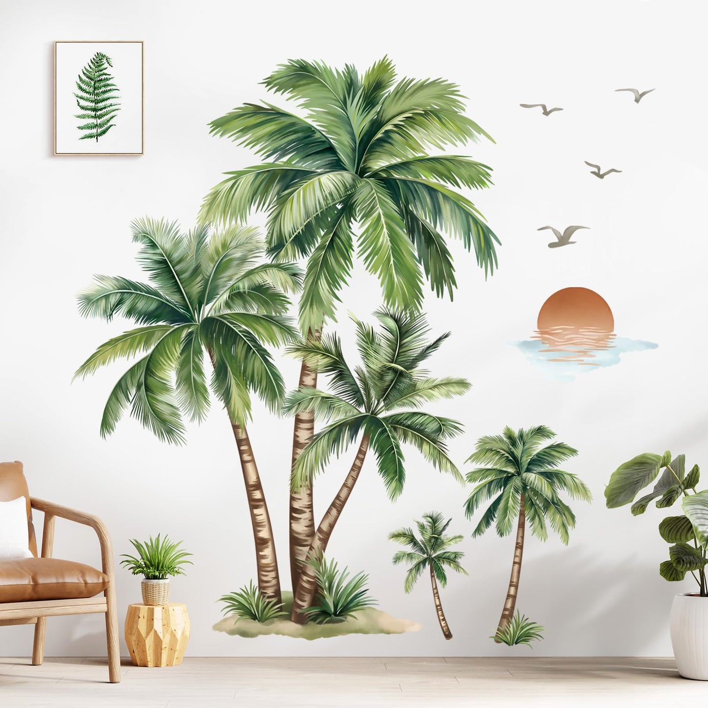 wondever Large Palm Tree Wall Stickers Tropical Plants Coconut Tree Peel and Stick Wall Art Decals for Living Room Bedroom Sofa Background