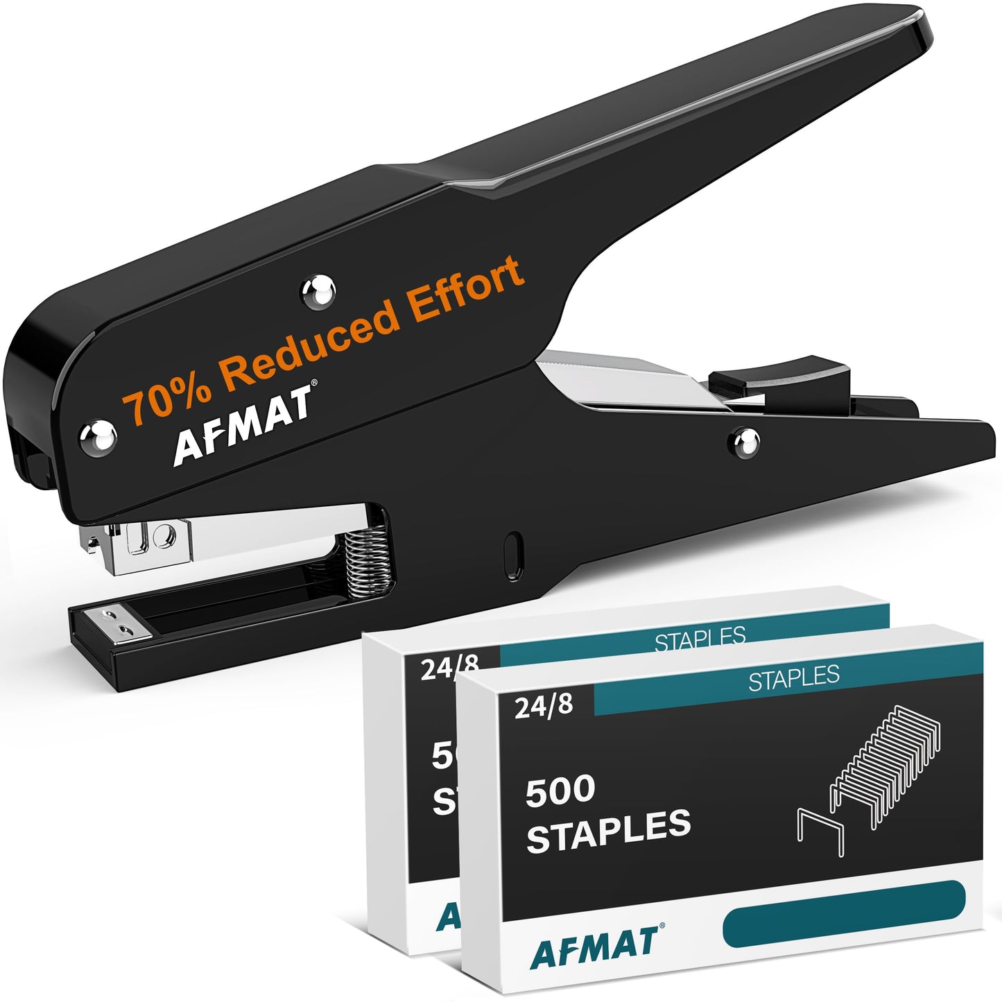 AFMAT Effortless Plier Stapler, Metal 35 Sheet Stapling Plier, 15000+ Stapling Times, with Staples & Reload Button, Handheld Stapler Heavy Duty, Space Save Size, Good for Office, Home, School, Black