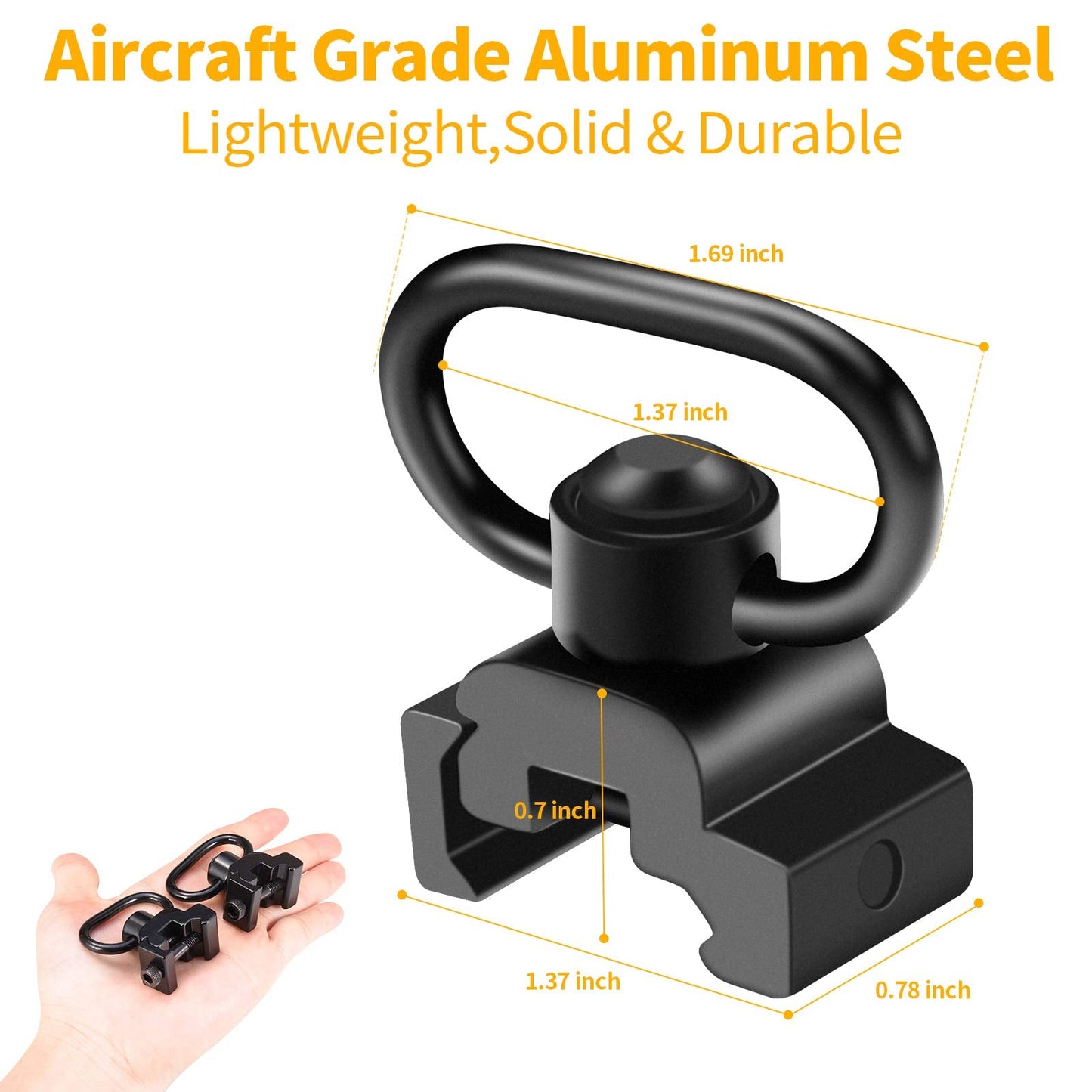 LONSEL 360° Rotation Picatinny 2 Point and Traditional Sling Swivel Mounts Picatinny Rail Mount with 1.25" Push Button QD Sling Swivels - Black (1 Pack)