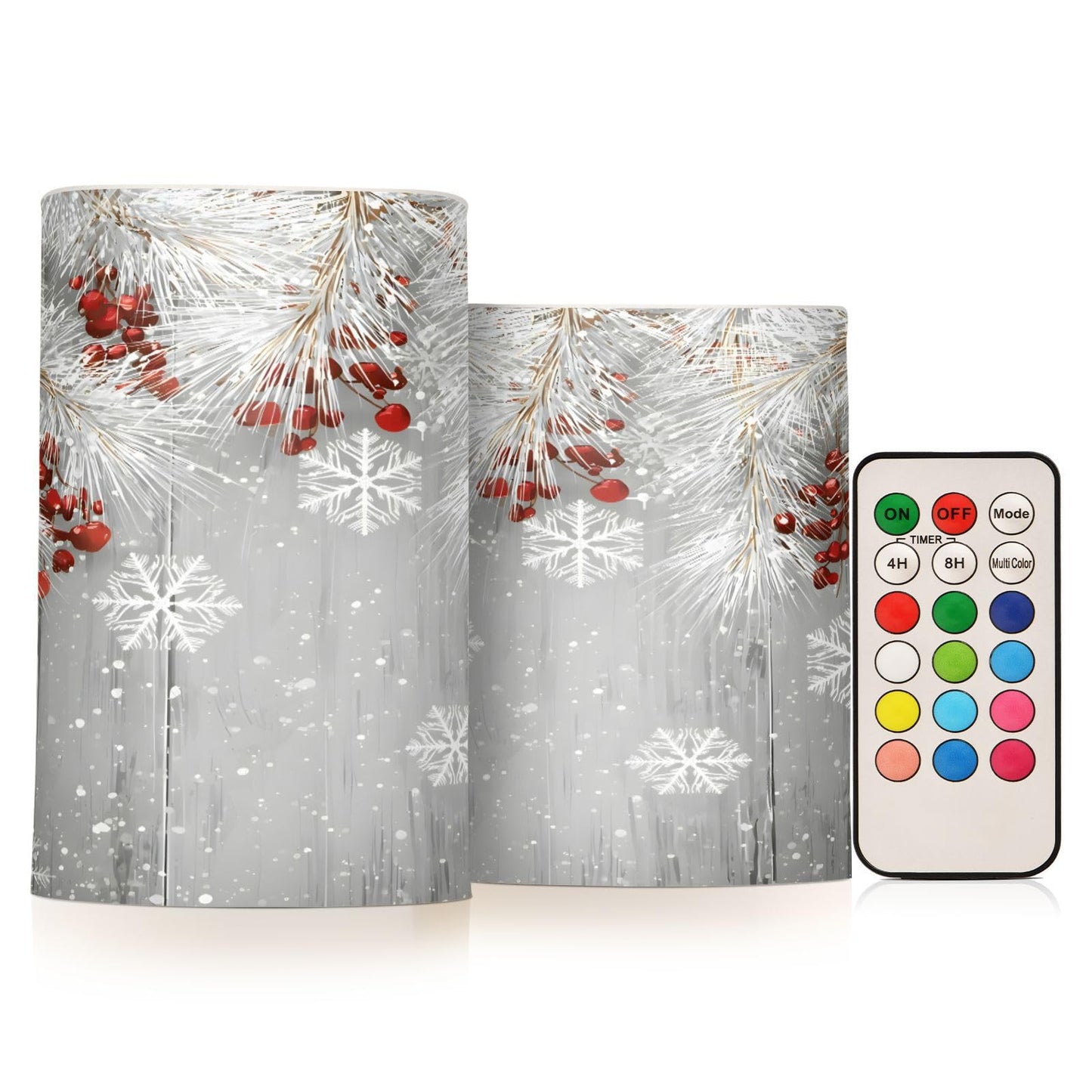 ALAZA Silver Winter Christmas Tree Snowflake Flickering Flameless Candles Battery Operated with Remote Timer,Tea Light Candles LED Pillar Votive Candles Set of 2 for Outdoor Indoor Decorations