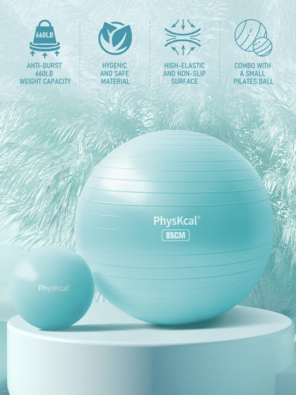 PhysKcal Exercise Yoga Ball Chair with Pilates Ball Set, Swiss Ball for Blance and Stability, Physical Therapy Set-Blue