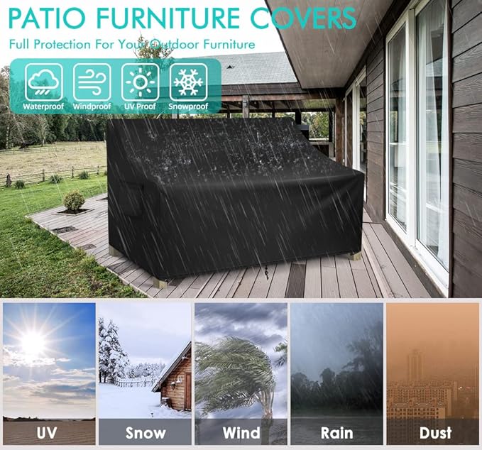 WLEAFJ Patio Sofa Cover Waterproof, Outdoor Loveseat Cover, Heavy Duty Outdoor Couch Cover, Large Lawn Patio Furniture Covers with Air Vent, 58’’ W x 40’’ D x 31’’ H