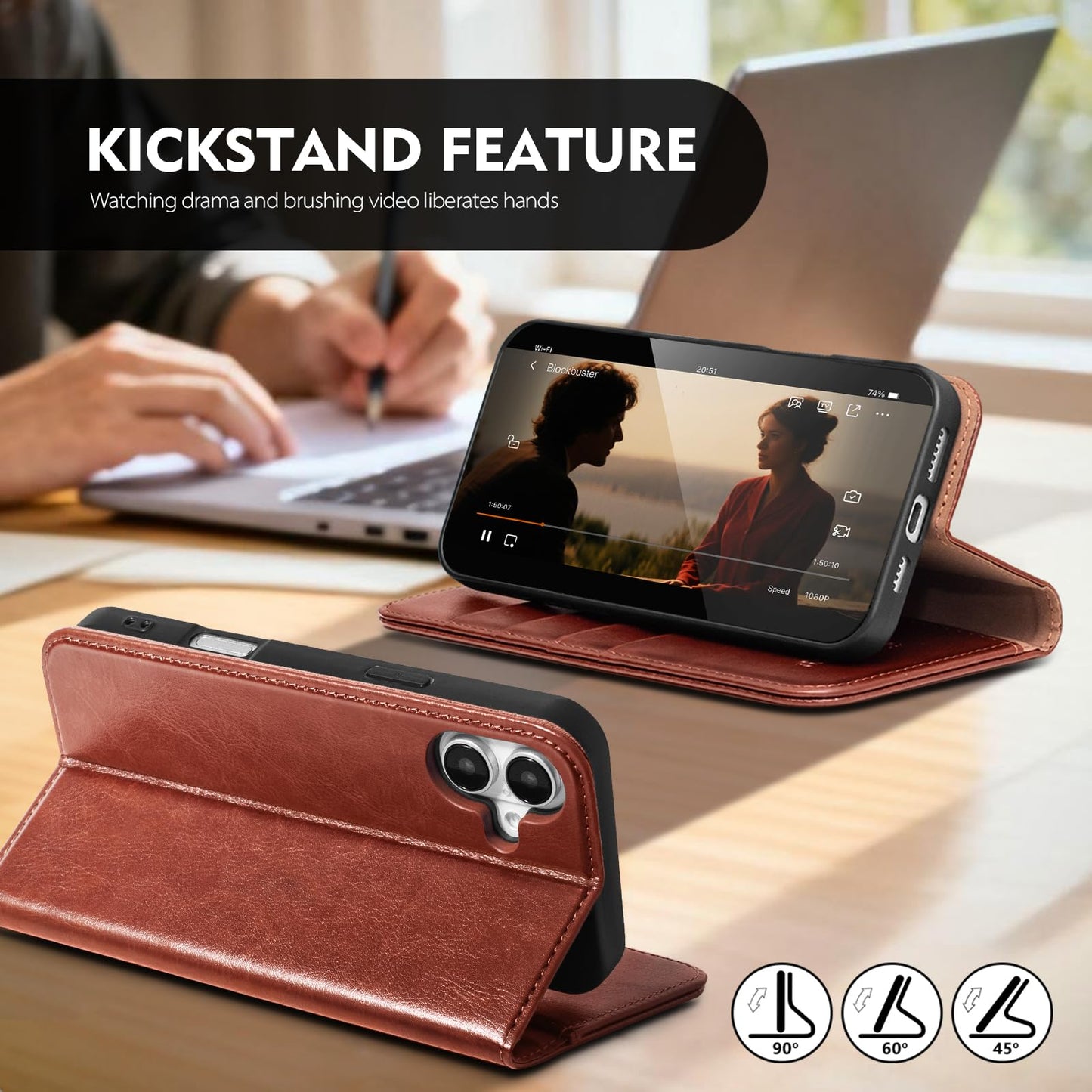 Scutumate Compatible with iPhone 17 Case Wallet with Card Holder [4 Card Slots] Kickstand [RFID Blocking] PU Leather Phone Case Flip Folio Protective Cover TPU Shockproof,for Apple 17 6.3",Brown