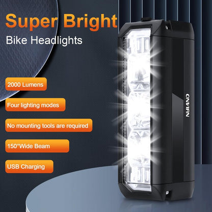 ONVIAN 2000 Lumen Bike Headlight Rechargeable, 4 LED Modes Bike Light for Night Riding, Sturdy Aluminum Alloy Installation for Bicycle Snowblower 4Wheelers Cycling MTB Headlights Handlebar Accessories