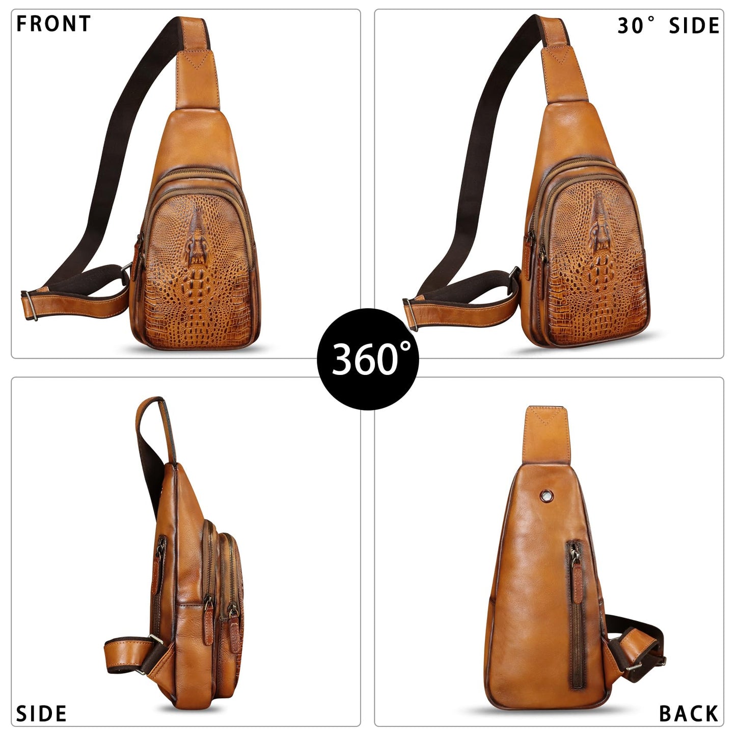 FEIGITOR Genuine Leather Sling Bag Retro Crossbody Sling Backpack Handmade Chest Purse Daypack Cycling Fanny Packs (Brown)