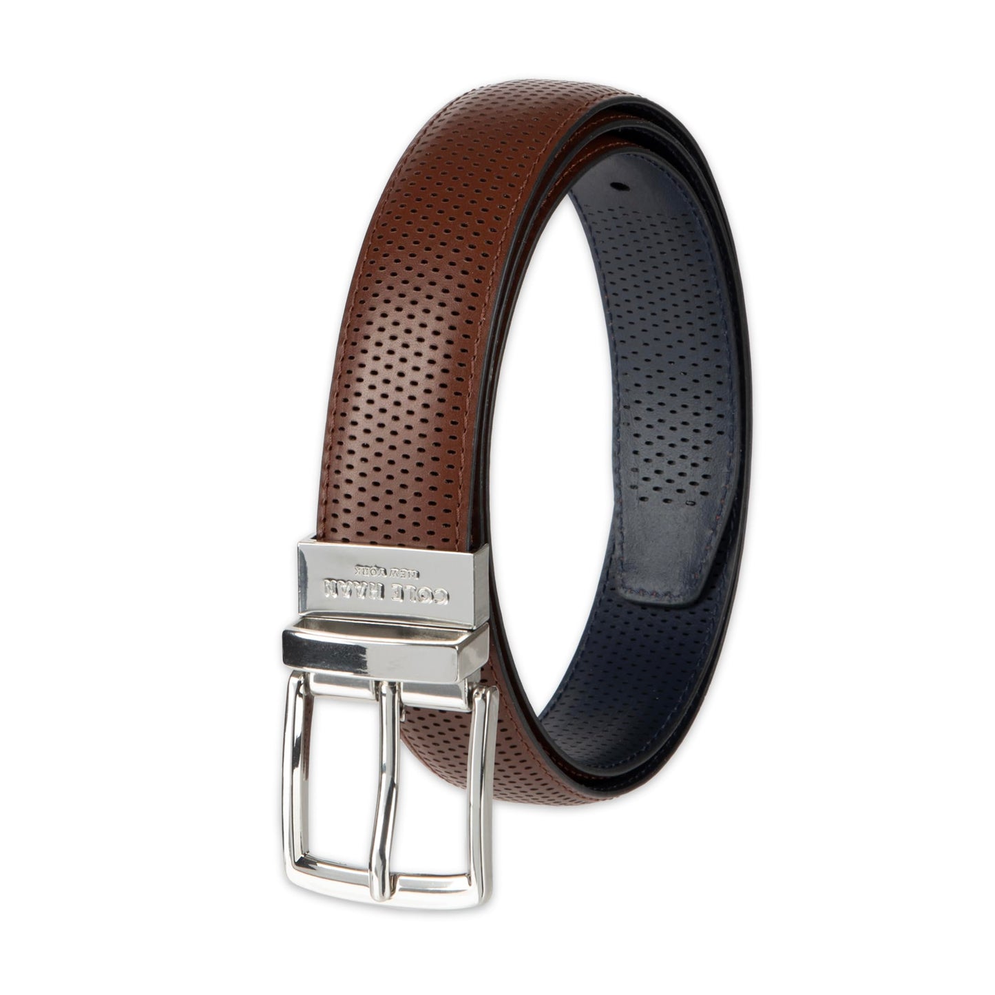 Cole Haan Men's Reversible Perforated Dress Belt, Brown/Navy, 36
