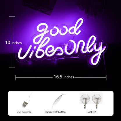 JFLLamp Good Vibes Only Neon Signs for Wall Decor Neon Lights Led Signs Suitable for Living Beer Bar Game Room Hotel Birthday Party Restaurant Christmas Unique Gift for Lover, 16.5 * 10 Inch(Blue)