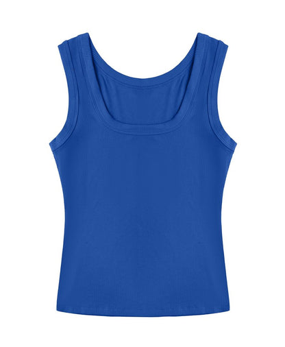 SVALIY Summer Womens Tank Tops 2025 Square Neck Fitted Sleeveless Shirts for Women Ribbed Basic Top Dark Blue
