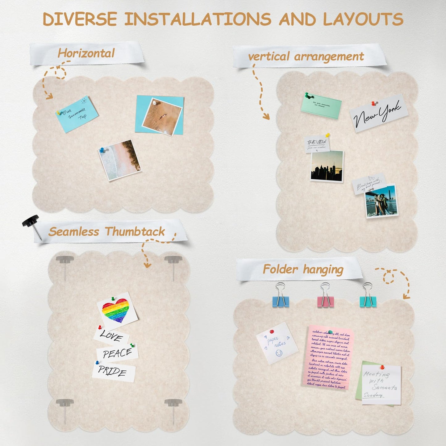 Felt Bulletin Board 24" x 18" Cork Board Alternative,Decorative Felt Pin Board Foldable Cork Boards for Walls Self-Adhesive Cork Board for Home Office Classroom Pin Board (Oatmeal)