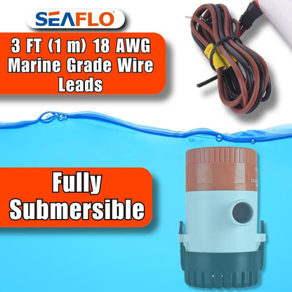 SEAFLO 01 Series 750 GPH Bilge Pump – 12V, 3/4" Outlet, Marine Submersible Pump with Anti-Airlock Protection, CE & Rohs Certified, 4-Year Warranty | Reliable for Boats and Marine Applications