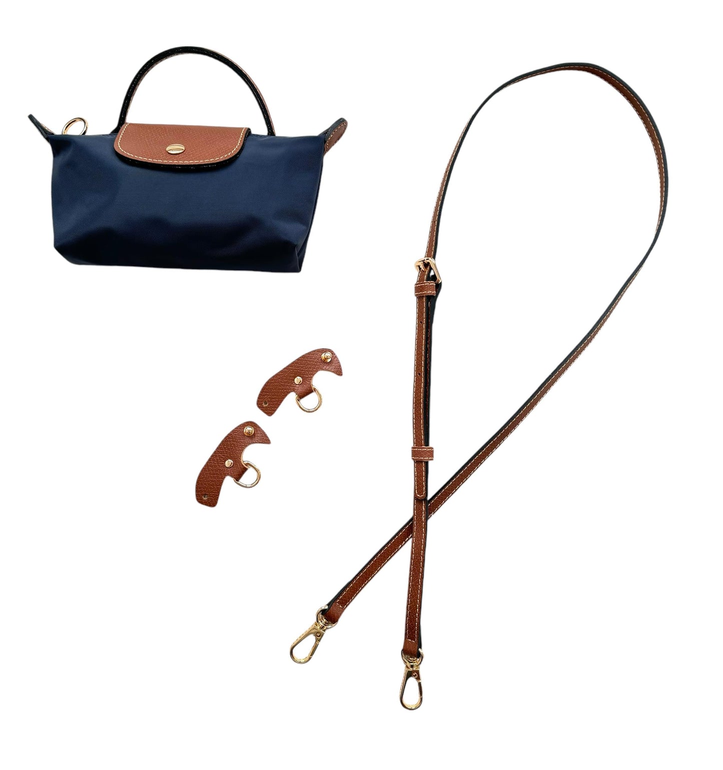 Mini Crossbody Bag | Genuine Leather Trimming | Snap & Zipper Closure | Fashionable | Water resistant | Phone Pouch | Lightweight | Cosmetic Bag | Adjustable Strap Included (Navy Blue)