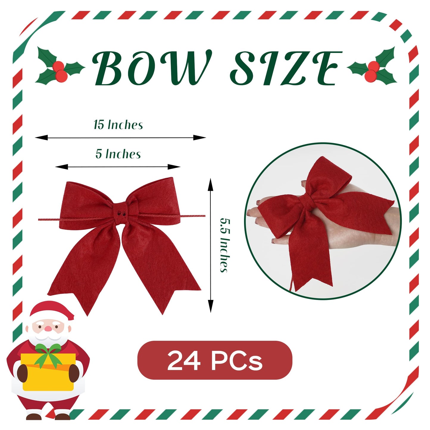 AIMUDI Red Bows for Christmas Tree 5'' Hand Felted Christmas Bow for Gift Wrapping Premade Bow Gift Bows for Presents Crafts Wreaths Fireplaces Winter Holiday Christmas Decorations, 24 PCs